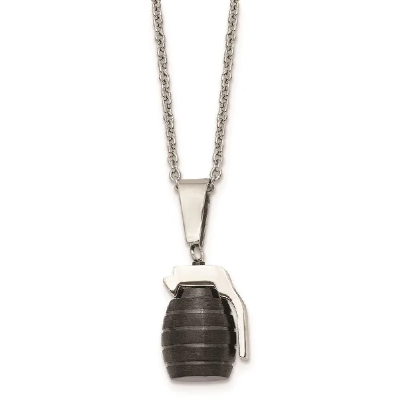 Stainless Steel Black IP Grenade Necklace