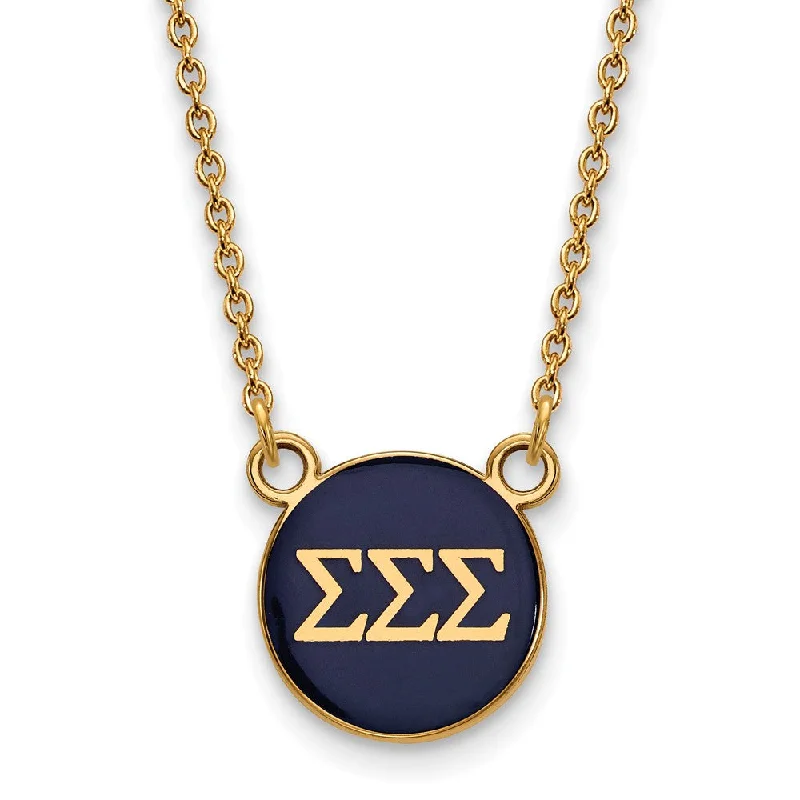 14K Plated Silver Sigma Sigma Sigma Small Blue Enamel Disc Necklace