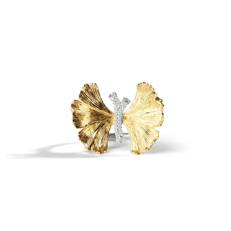 Butterfly Ginkgo Ring with Diamonds - SIngle