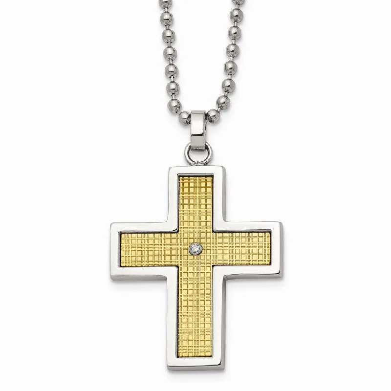 Stainless Steel 14k Gold-plated w/Diamond Accent Cross Necklace