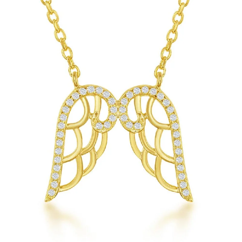 Sterling Silver Gold Plated CZ Angel Wings Necklace