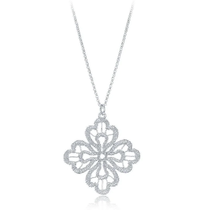 Sterling Silver Diamond Cut Leaf Flower Necklace