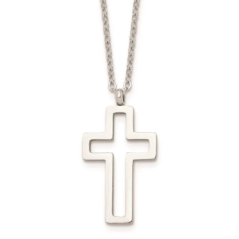 Stainless Steel Polished Cut-out Cross Necklace