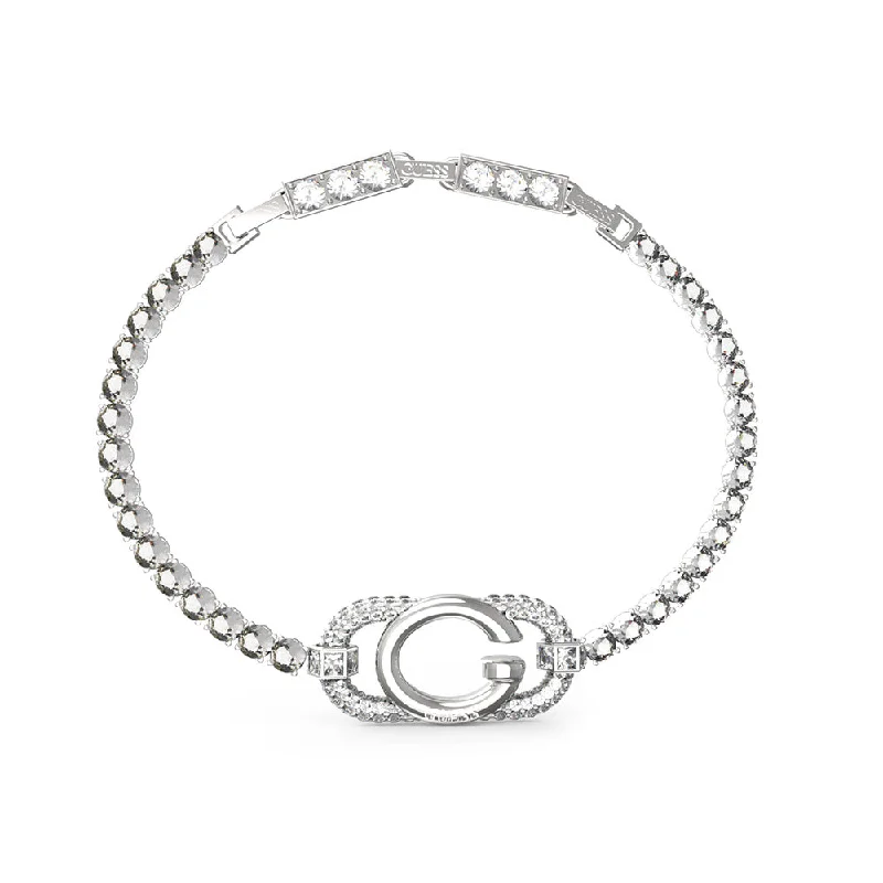 Guess Stainless Steel G Logo And Crystals Tennis Bracelet