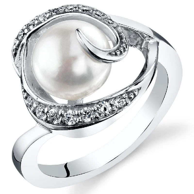 Sterling Silver White Freshwater Pearl Swirl Ring 8.5mm