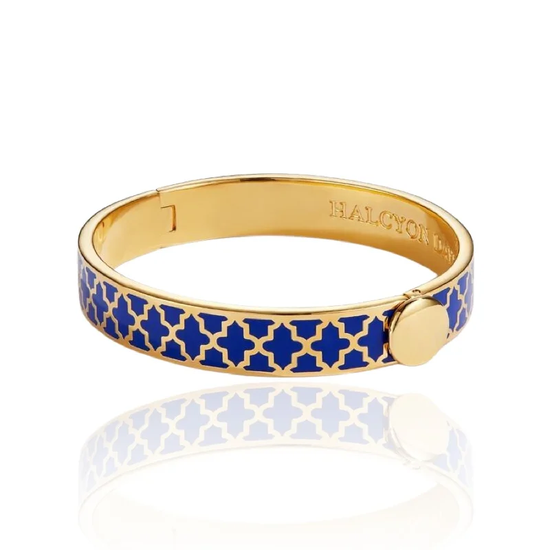 18K YELLOW GOLD PLATED 10MM AGAMA DEEP COBALT ENAMEL BANGLE BRACELET