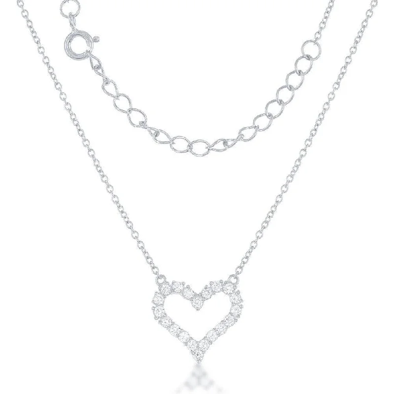 Sterling Silver Small Open CZ Heart Necklace