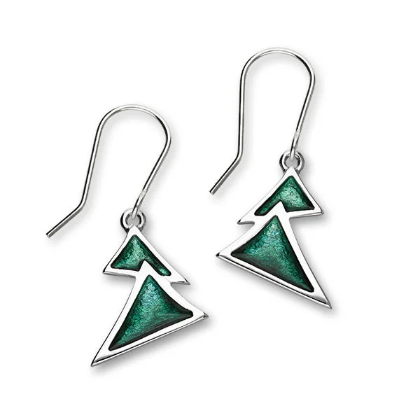 Festive Sterling Silver Enamel Christmas Tree Drop Earrings, EE609