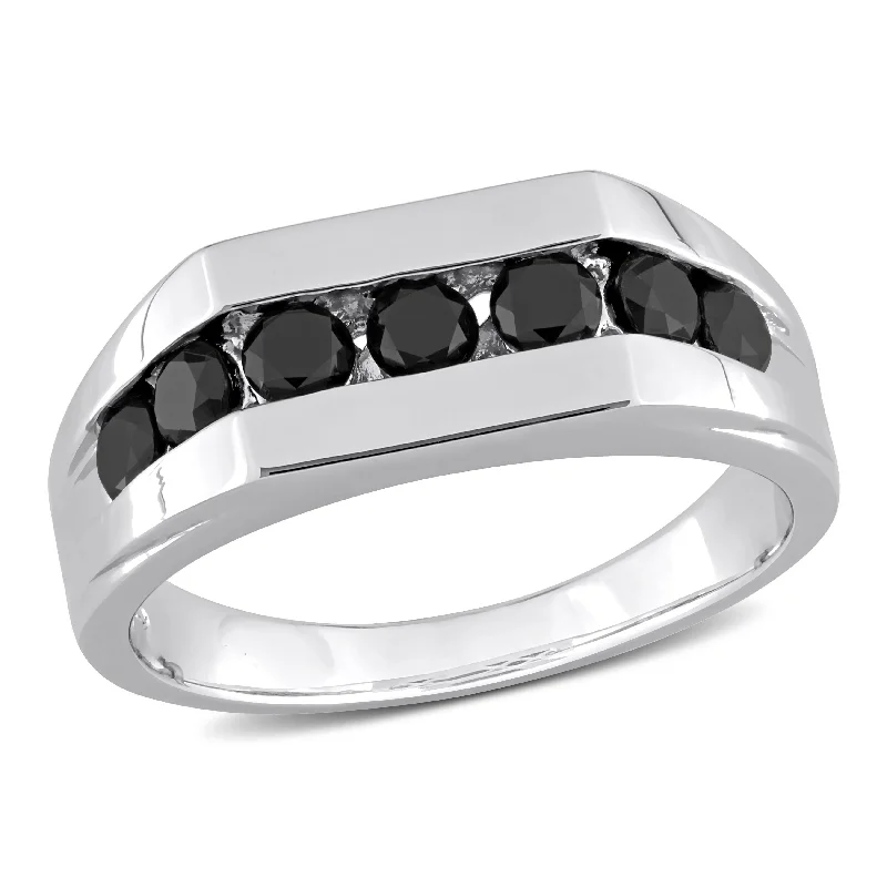 Miadora 1 CT TW Black Diamond Channel Set Mens Ring in Sterling Silver