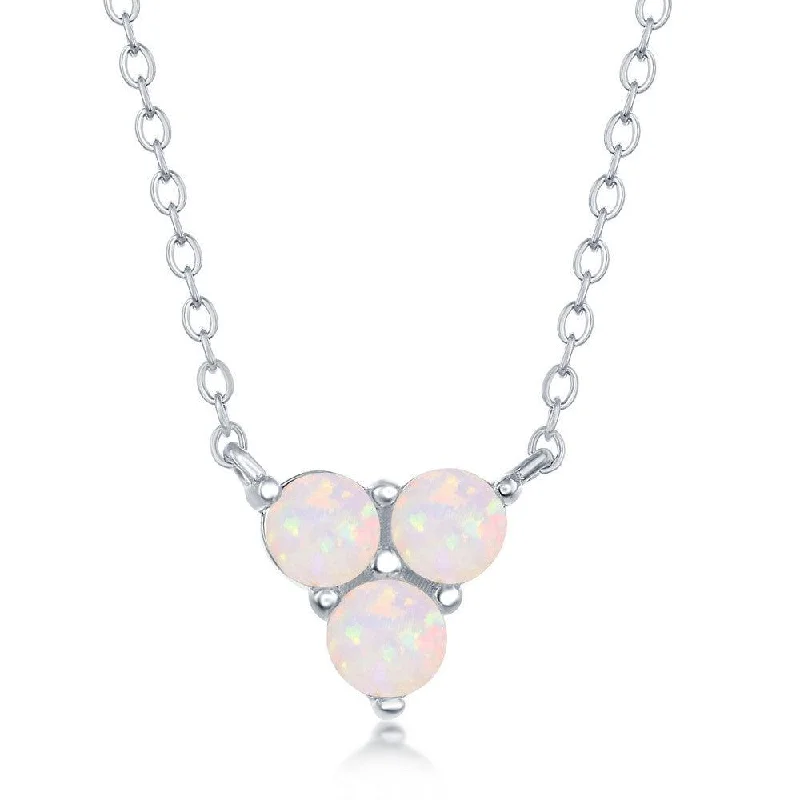 Sterling Silver Triple White Opal Cluster Necklace