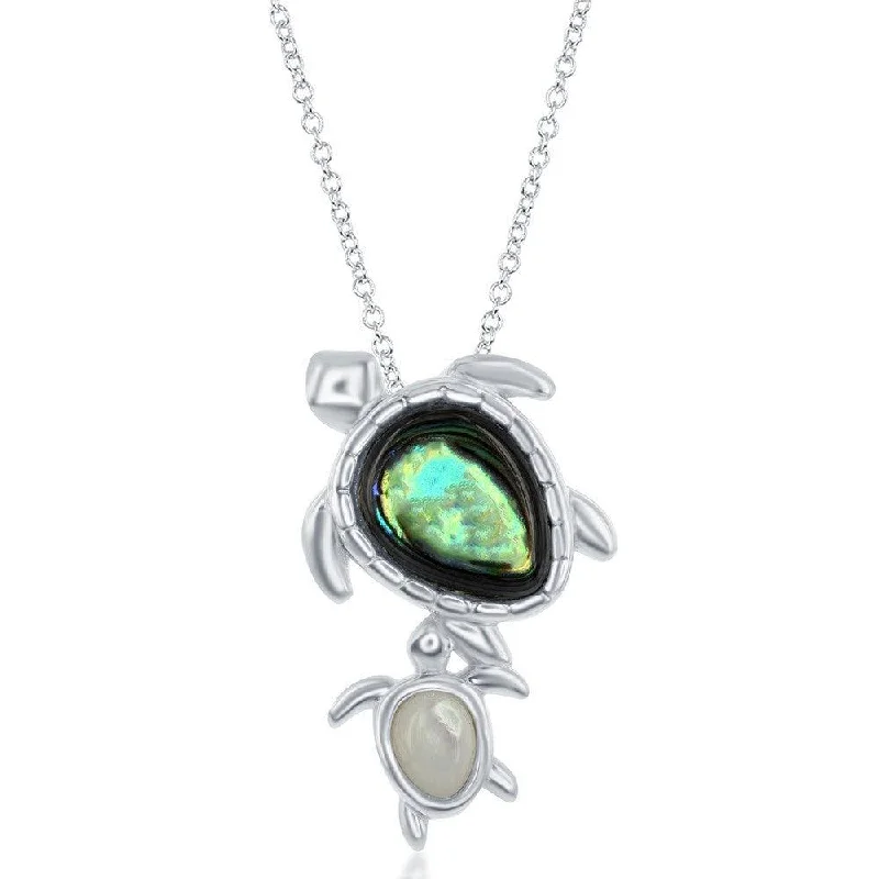 Sterling Silver Abalone Turtle with MOP Baby Turtle Necklace