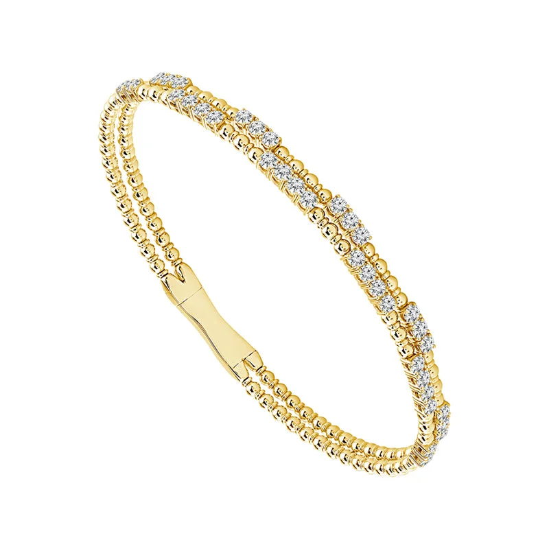 1 1/3 Ctw Double Row Flexible Diamond Bangle Bracelet in 14 Karat Yellow Gold