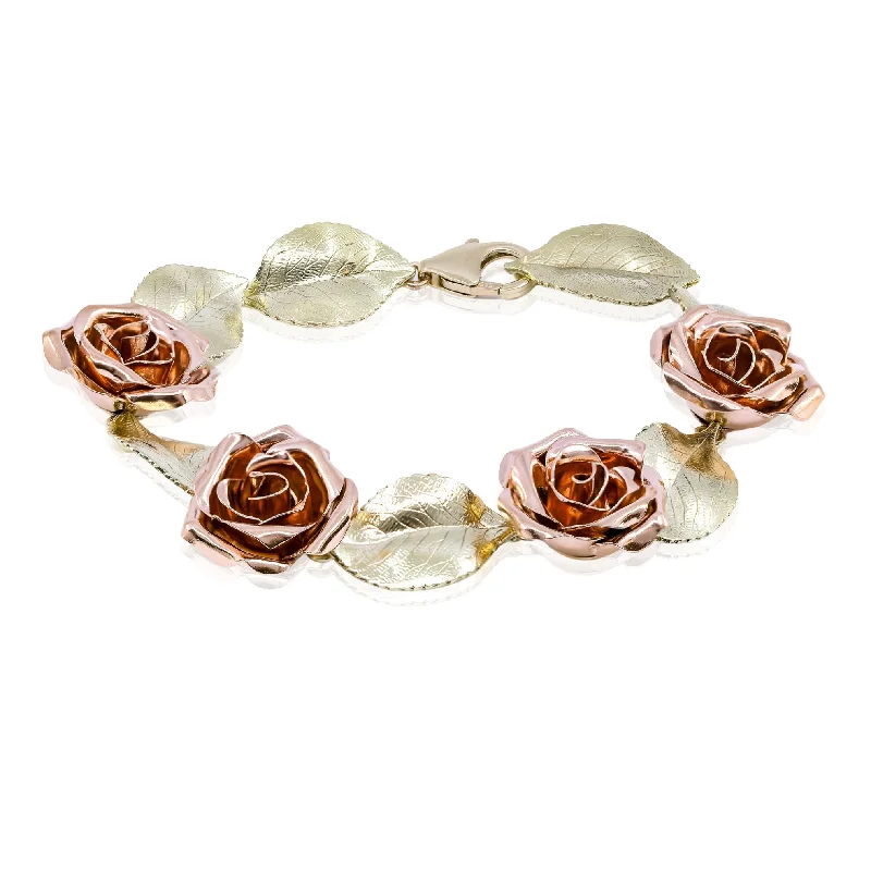 ESTATE 14K ROSE AND GREEN GOLD RETRO ROSE BUD BRACELET