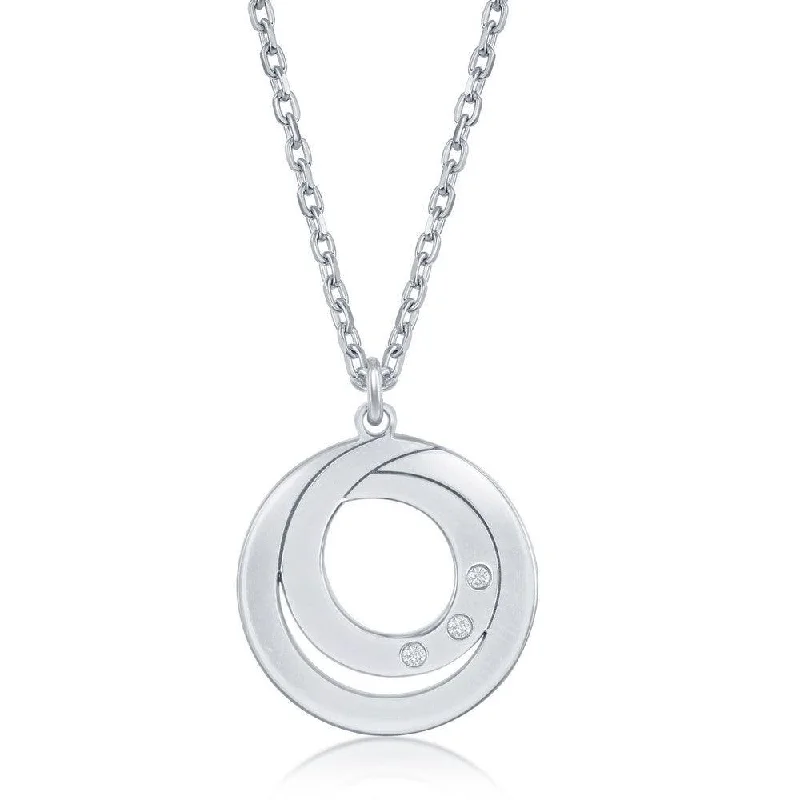 Sterling Silver 0.015cttw Diamond Double Swirl Design Necklace