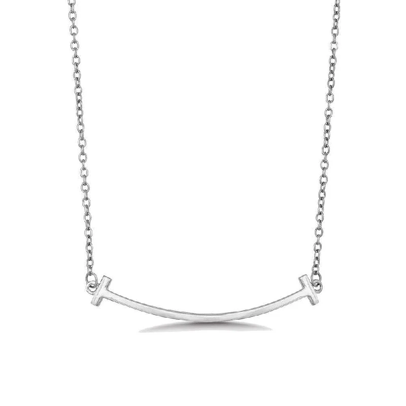 Sterling Silver Rhodium Plated Double T Curved Bar Necklace