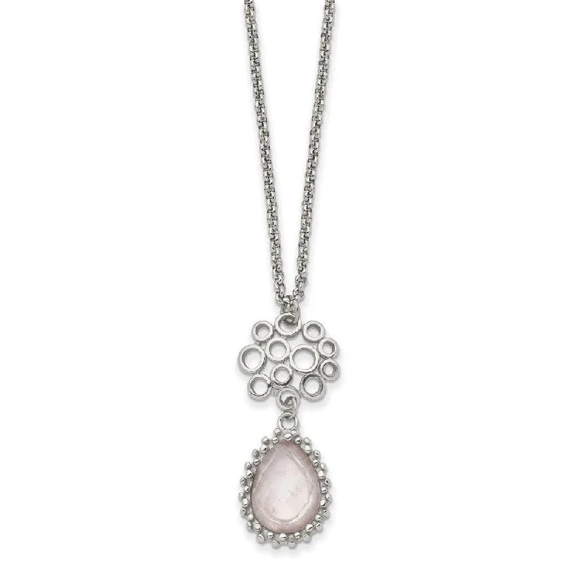 Stainless Steel Polished Rose Quartz w/2in ext. Necklace