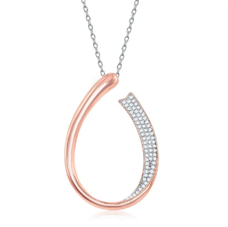 Sterling Silver Rose GP Half Micro Pave J-Design Necklace