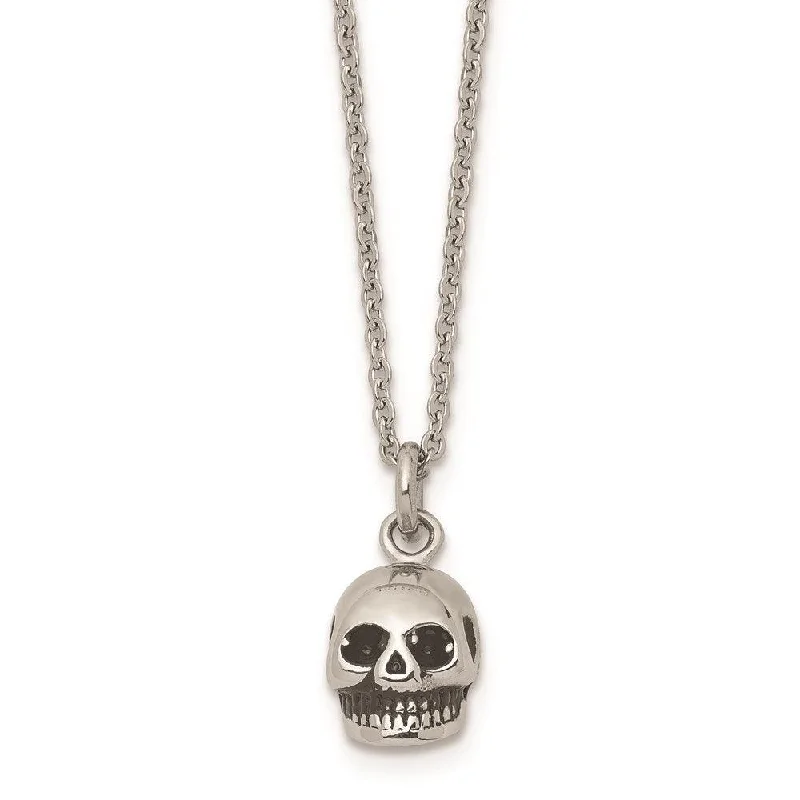 Stainless Steel Polished and Antiqued Skull Necklace