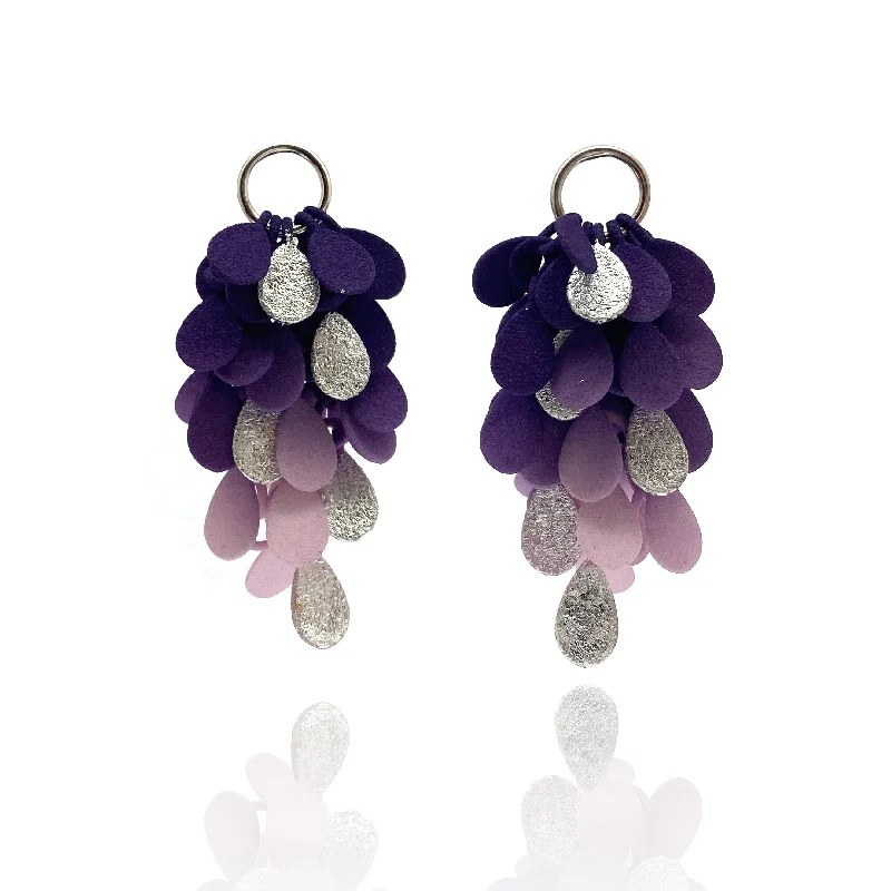 Purple Gradient And Silver Leaf Dangle Earrings