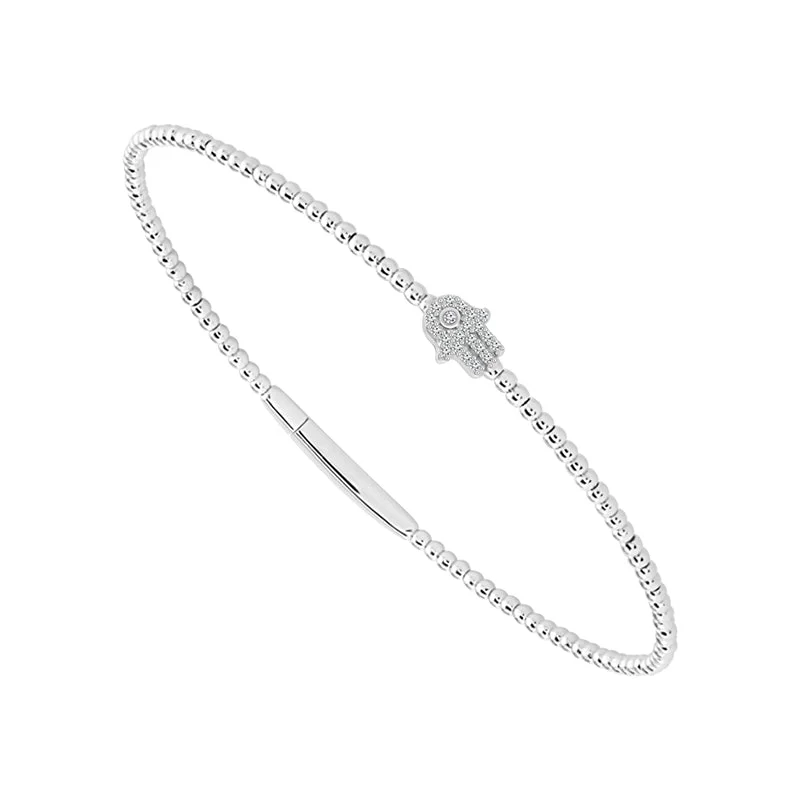 Flexible Hamsa Diamond Bangle Bracelet in 14 Karat White Gold