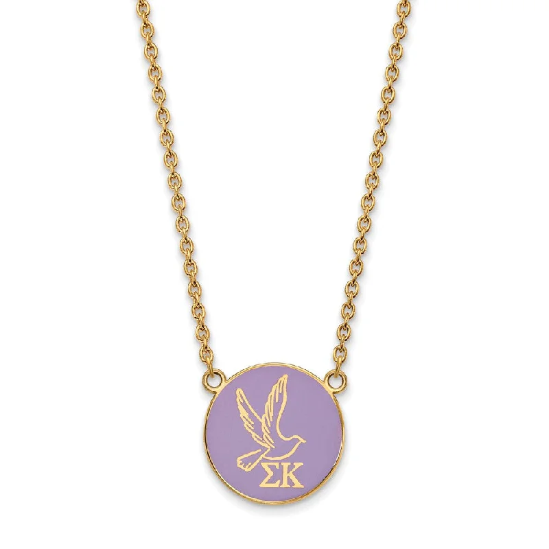 14K Plated Silver Sigma Kappa Large Purple Enamel Logo Necklace