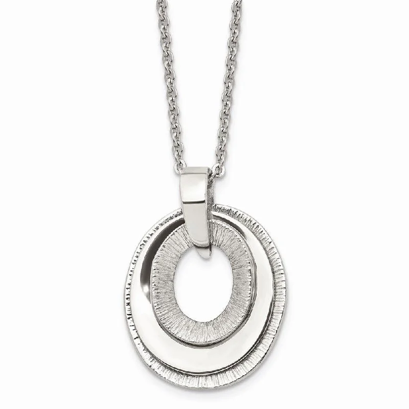 Stainless Steel Oval Three Piece Polished Pendant Necklace