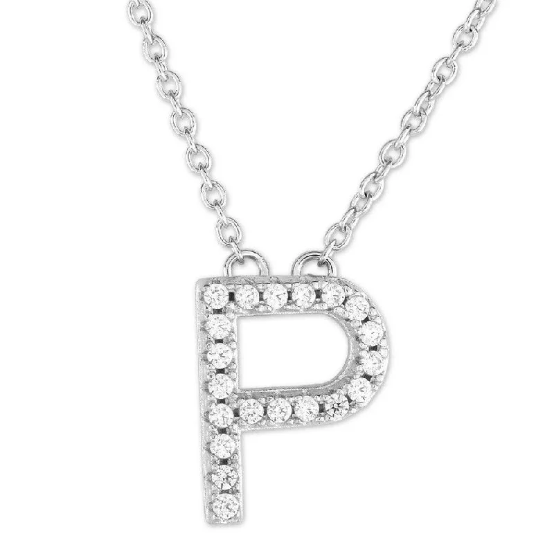 Sterling Silver Micro Pave "P" Pendant Necklace