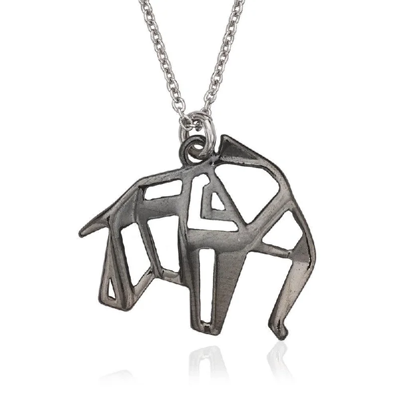 Sterling Silver Origami Black Elephant Necklace