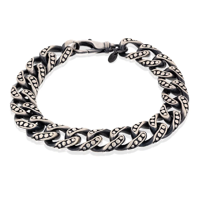 Sterling Silver Oxidised 13mm Dot Pattern Curb 23cm Bracelet