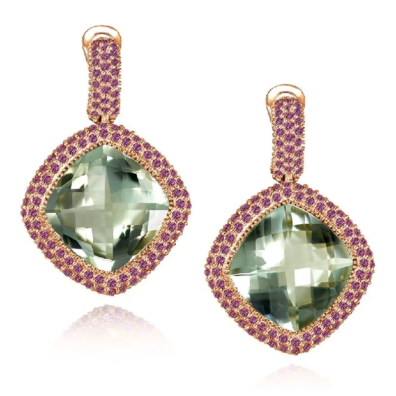 Rose Gold Royal Earrings with Green Amethyst & Garnet