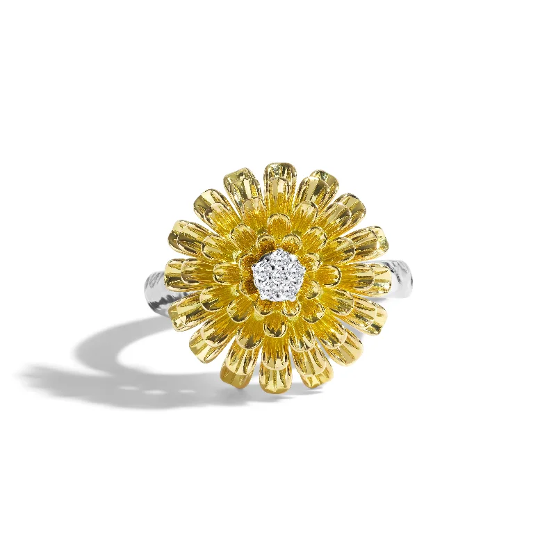 Dandelion Flower Ring with Diamonds