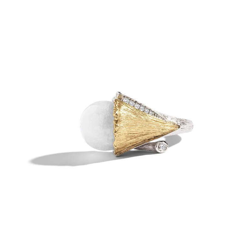 Butterfly Ginkgo Ring with Moonstone and Diamonds - Bypass