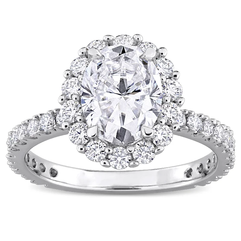 Miadora 2 7/8ct DEW Oval-cut Created Moissanite Halo Ring in Sterling Silver