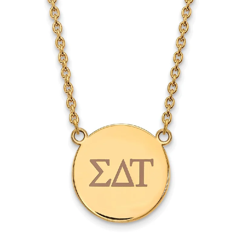 14K Plated Silver Sigma Delta Tau Lg Tan Enamel Greek Letters Necklace