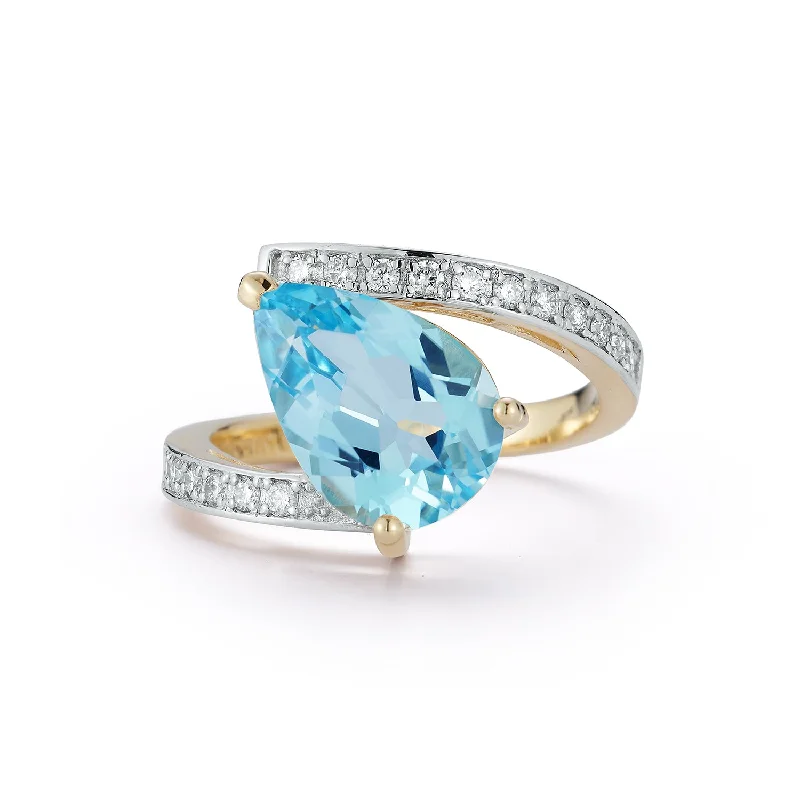 14kt Slanted Blue Topaz Pear Ring