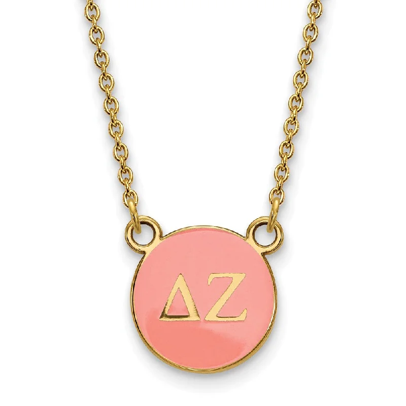 14K Plated Silver Delta Zeta Small Enamel Greek Letters Disc Necklace