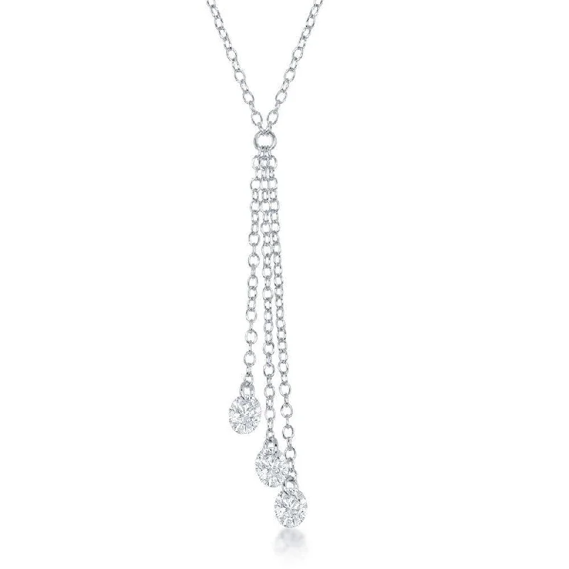 Sterling Silver Three Single Hanging Cubic Zirconia's Necklace