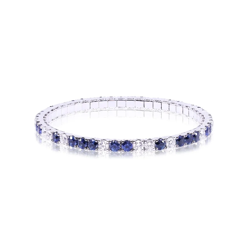 18K WHITE GOLD DIAMOND SAPPHIRE STRETCH BRACELET