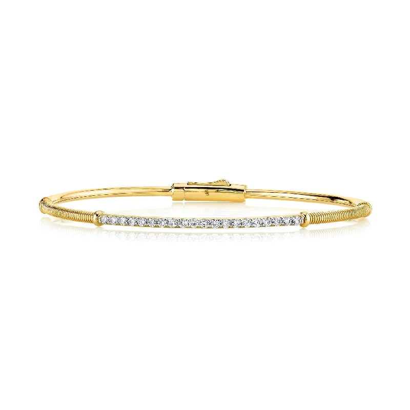 SLOANE STREET 18K YELLOW GOLD DIAMOND HINGED BANGLE BRACELET - 0.38CTW