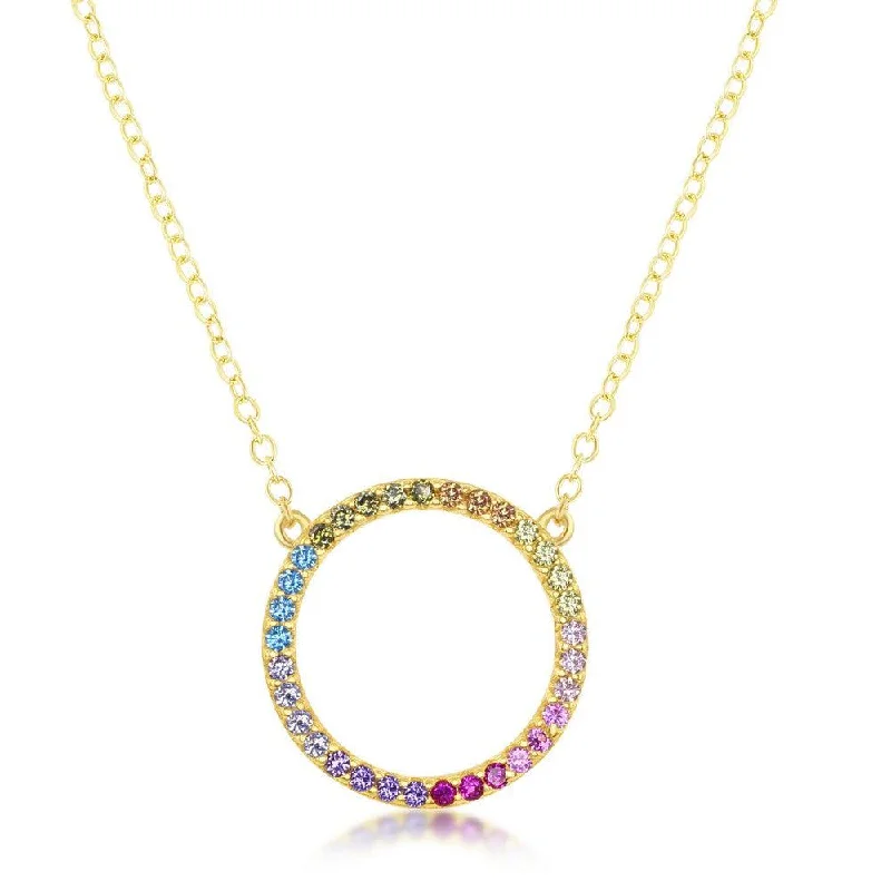 Sterling Silver GP Rainbow CZ Circle of Life Necklace