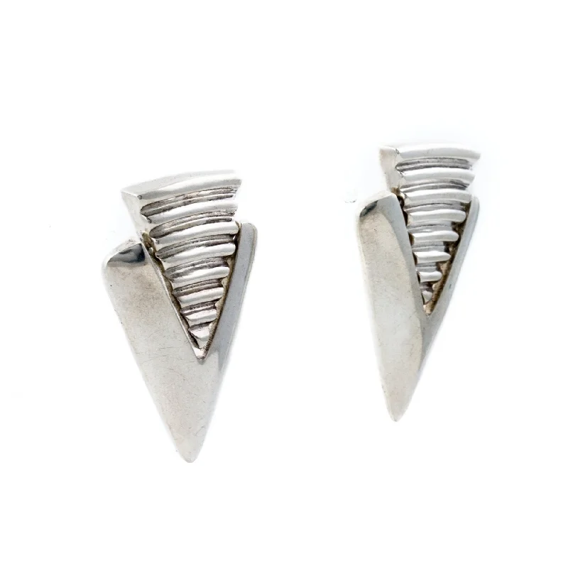 Dual Textured Silver Drop Earrings