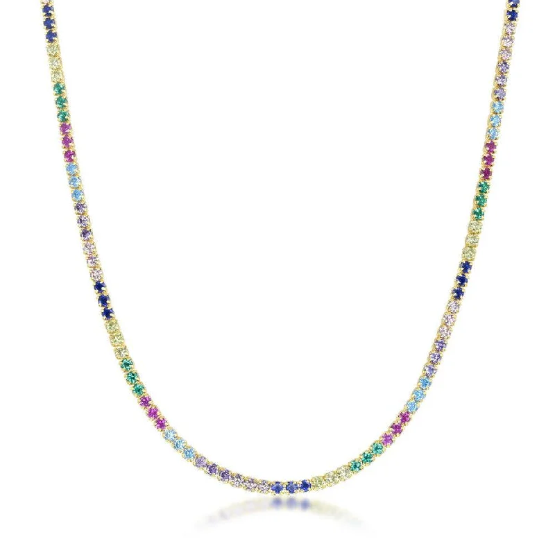 Sterling Silver Gold Plated Rainbow CZ Choker Necklace