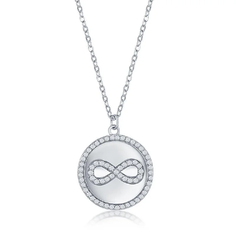 Sterlilng Silver Micro Pave CZ Disc Necklace - Infinity