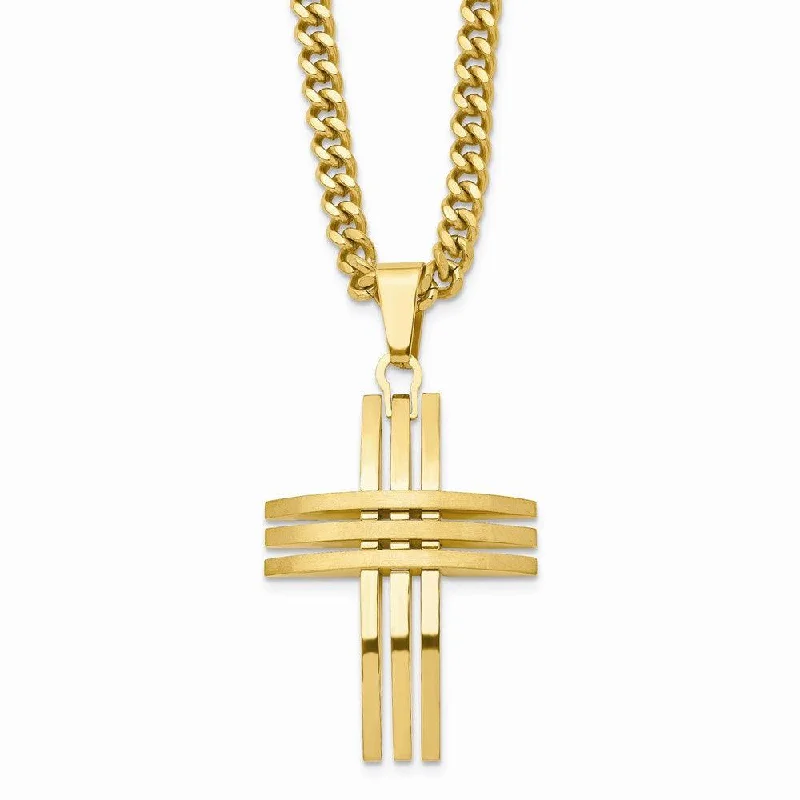 Stainless Steel Gold IP-plated Cross Pendant Necklace