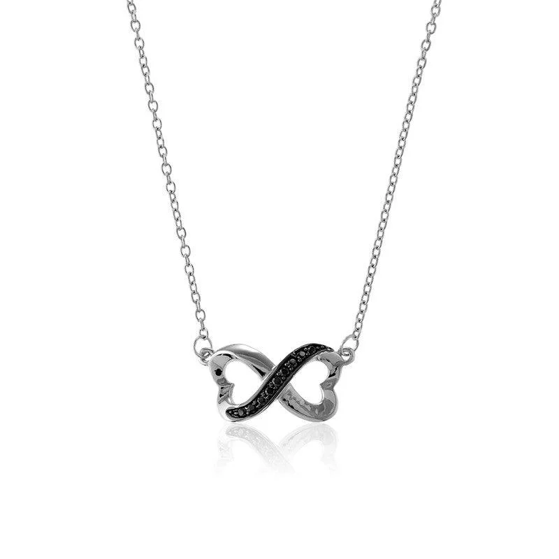 Sterling Silver Black CZ Heart Infinity Necklace