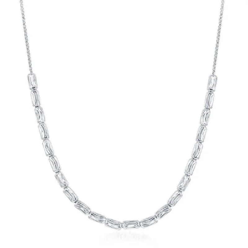 Sterling Silver Diamond Moon Cut Bead Necklace