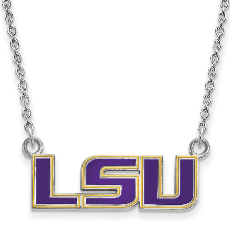 Sterling Silver Louisiana State Small Enamel Pendant Necklace