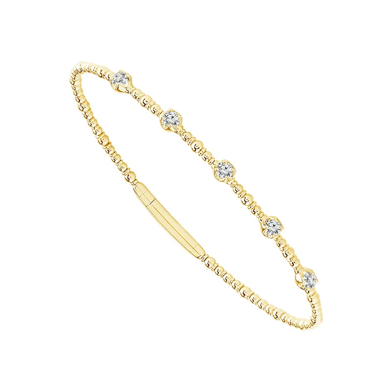 1/3 Ctw Flexible Diamond Station Bangle Bracelet in Yellow Gold