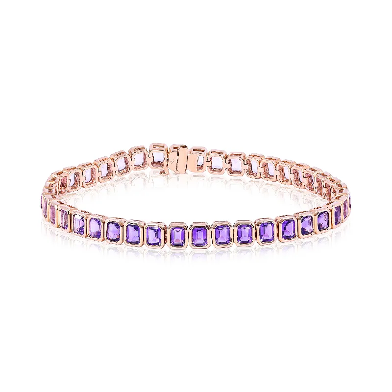 18K ROSE GOLD STRAIGHT LINE BEZEL-SET CUSHION AMETHYST BRACELET