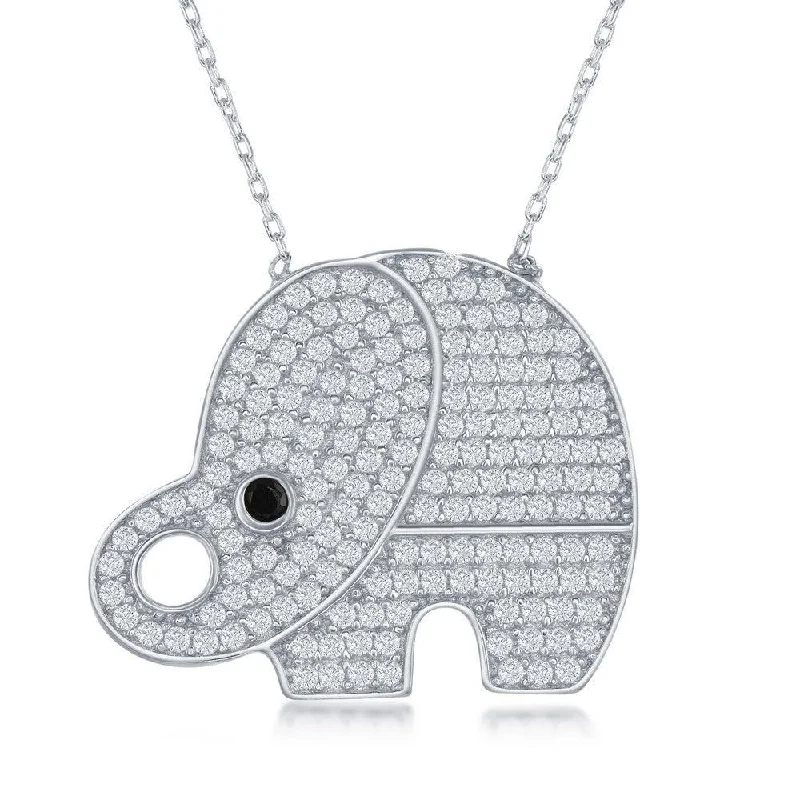 Sterling Silver Large Cubic Zirconia Elephant Necklace